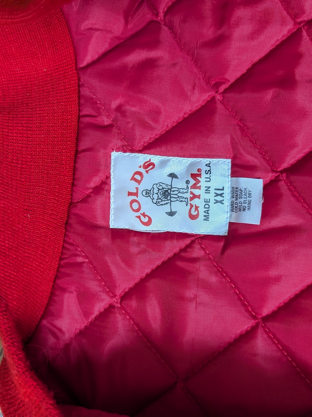 VINTAGE 80s Gold's Gym Satin Bomber Jacket XXL - Red - MINT - Picture 7 of 9